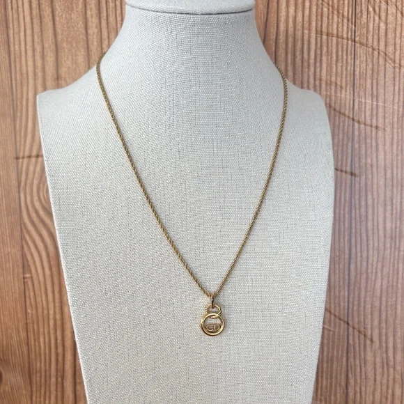 Christian Dior CD Circle Logo Pendant Necklace Gold Rope Chain 15.5-17.5" - Picture 5 of 13